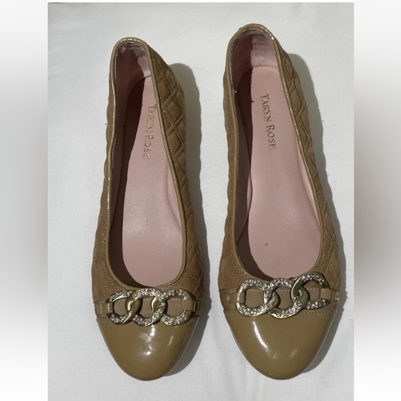 Taryn Rose Quilted Suede Leather Ballet Flats Cap Toe Camel Brown Women’s Sz 7.5 - Picture 6 of 16